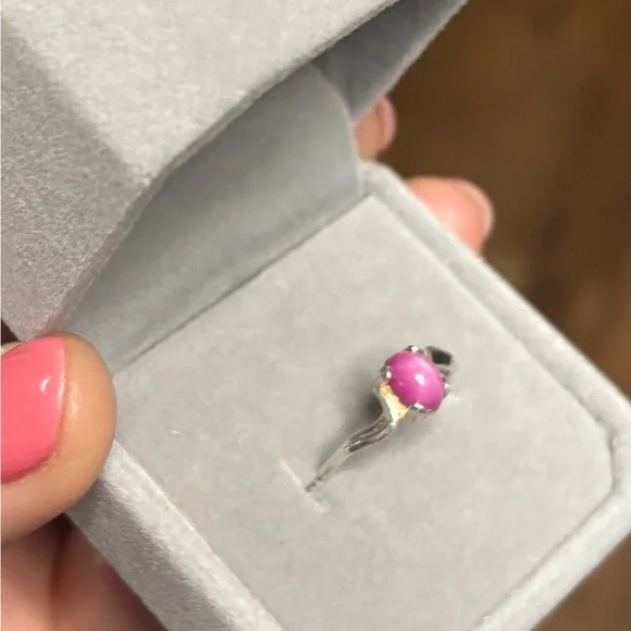 Natural six pointed Pink Ruby Star Sapphire 925 Sterling Silver Ring size 5.5 - Picture 8 of 10